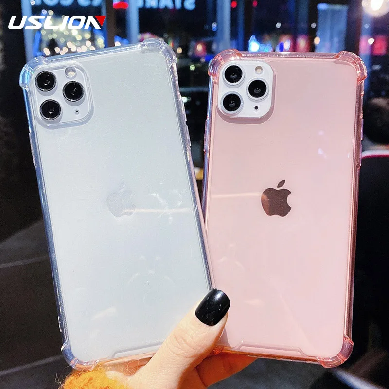 Противоударный прозрачный чехол USLION для телефона iPhone 11 Pro Max XR Xs мягкий из ТПУ 6 6s 7 8