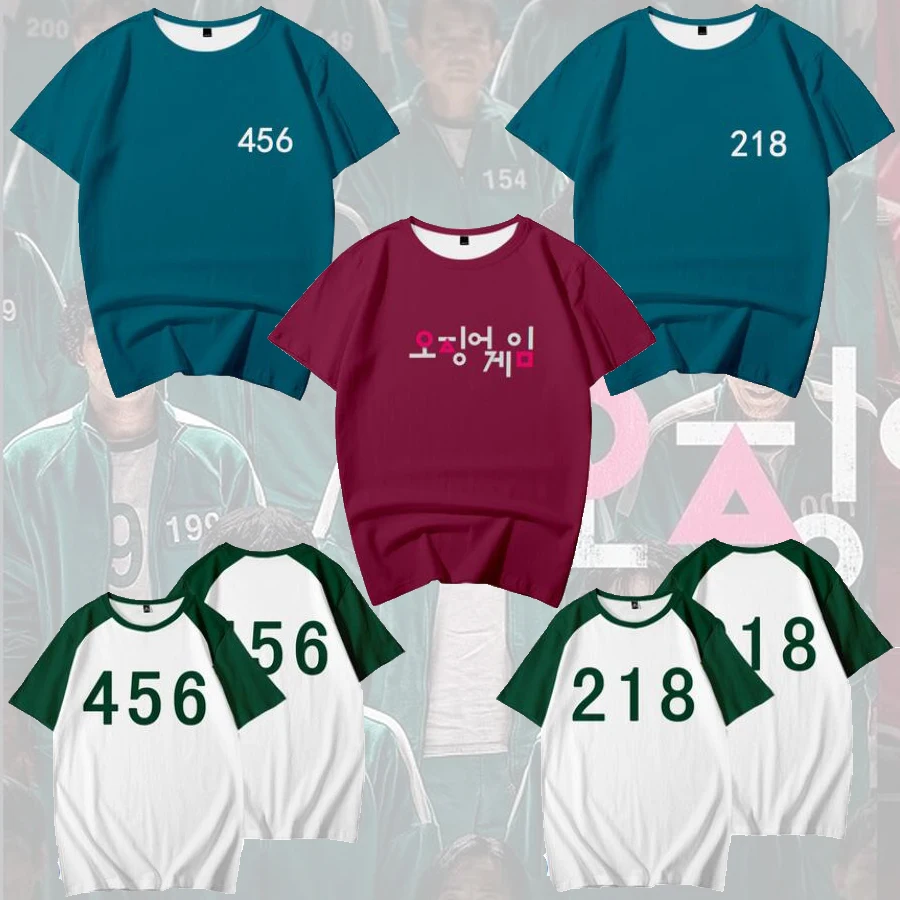 

Футболка с коротким рукавом для косплея по мотивам игры «кальмар», топ Li Zhengjae 456 218 в Корейском стиле, футболка в подарок на Хеллоуин