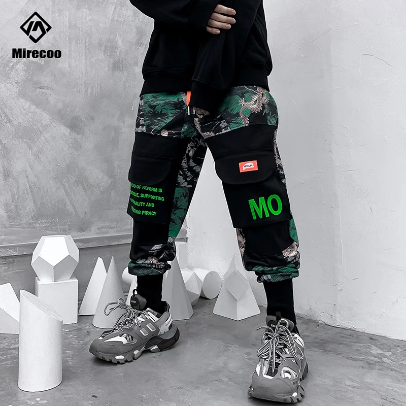 Camo Dragon Print Cargo Harajuku штаны шаровары с несколькими карманами для бега мужские