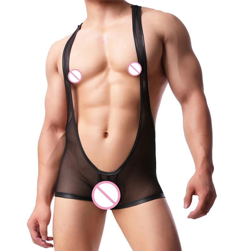 

Sexy Men Undershirt Mesh See Through Bodysuit Men Jumpsuit Overalls Gay Wrestling Singlet One-piece Leotard Boxer Shorts Pajamas