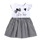 Платье с коротким рукавом для маленьких девочек, детское платье в полоску с рисунком мультяшного кота, летняя повседневная милая детская одежда # M