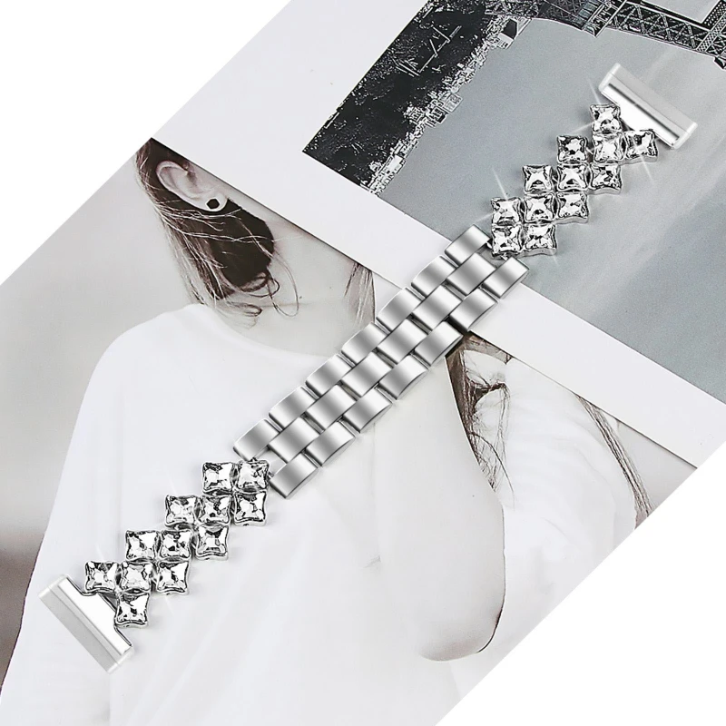 

Replacement Metal Rainstone Wristband Watch Band Strap for -Fitbit Versa 3 Sense M76A