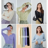 fansilanen multicolor slim spring knit sweater women long sleeves casual black pullover top female sexy button up white sweaters