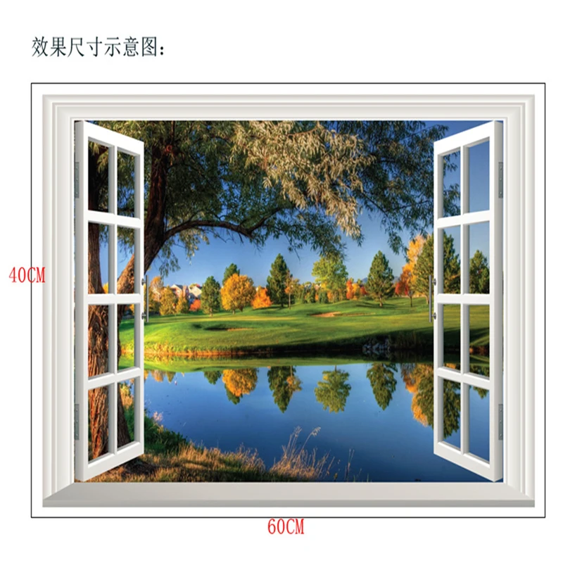 Лидер продаж 2019 наклейка на стену 3D окно озеро большое дерево пейзаж натуральное