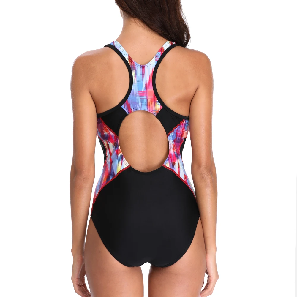 Anfilia One Piece Women Sports Swimwear Sports Swimsuit Patchwork Competition Swimwear Backless Beachwear Bathing Suits Fitness