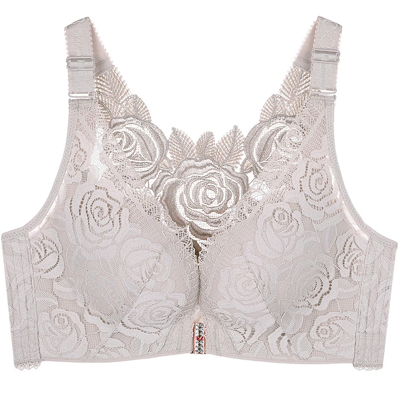 

Front Closure Bra Plus Size Bras Rose Embroidery Beauty Back Bra Sexy Seamless for Women Big Size Roses Adjustable Bras 75-100AB