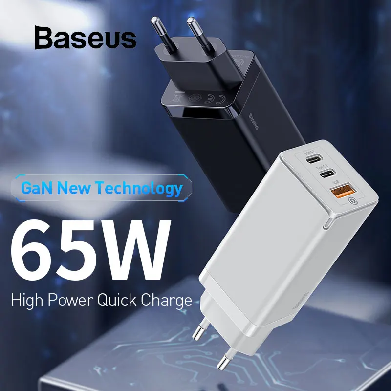 Быстрое зарядное устройство Baseus GaN 65 Вт с быстрой зарядкой 4 0 3 PD USB для iPhone Macbook Pro