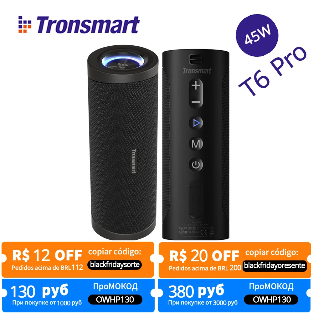 Портативная колонка Tronsmart T6Pro мощность 45 Вт поддержка Bluetooth 5 0 цилиндрические