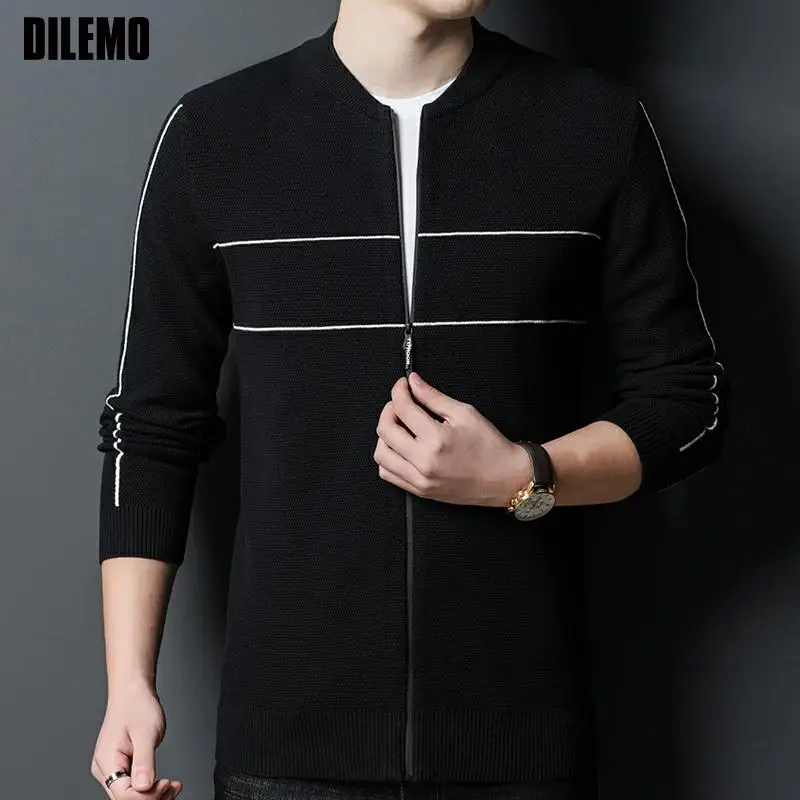 

Top Grade New Autum Winter Designer Fashion Knit Cardigan Zipper Striped Knit Korean Mens Casual Coats Jacket Men Clothing