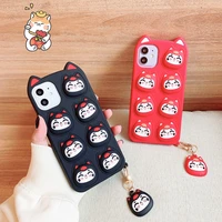 for iphone 6s 7 8 plus xr xs max 11 12 13 pro max 3d cute cartoon lucky cat keychain soft silicone case phone back cover shell