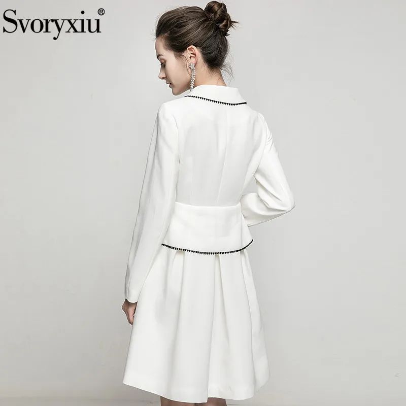 

Svoryxiu Designer Fashion Spring Summer Elegant White Short Dress Women's Long Sleeve Single-Breasted Office Lady Dresses 2021