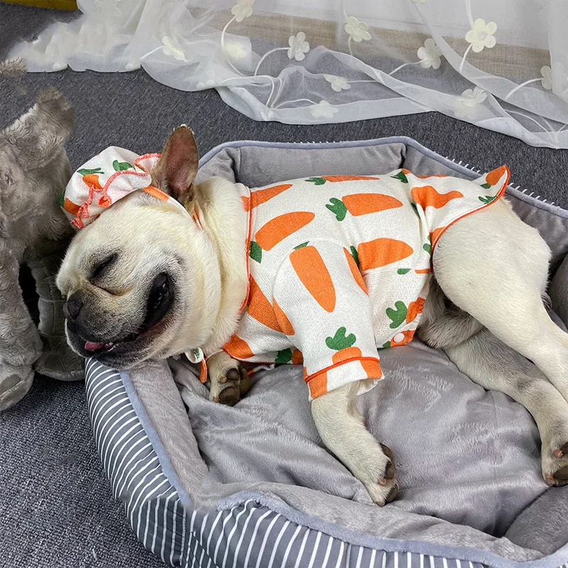 

Пижама для собак, мягкая, удобная, рубашка для собак, шапка, пижама, померанский пудель, Бишон, шнауцер, мопс, французский стиль, одежда для бульдога, Прямая поставка