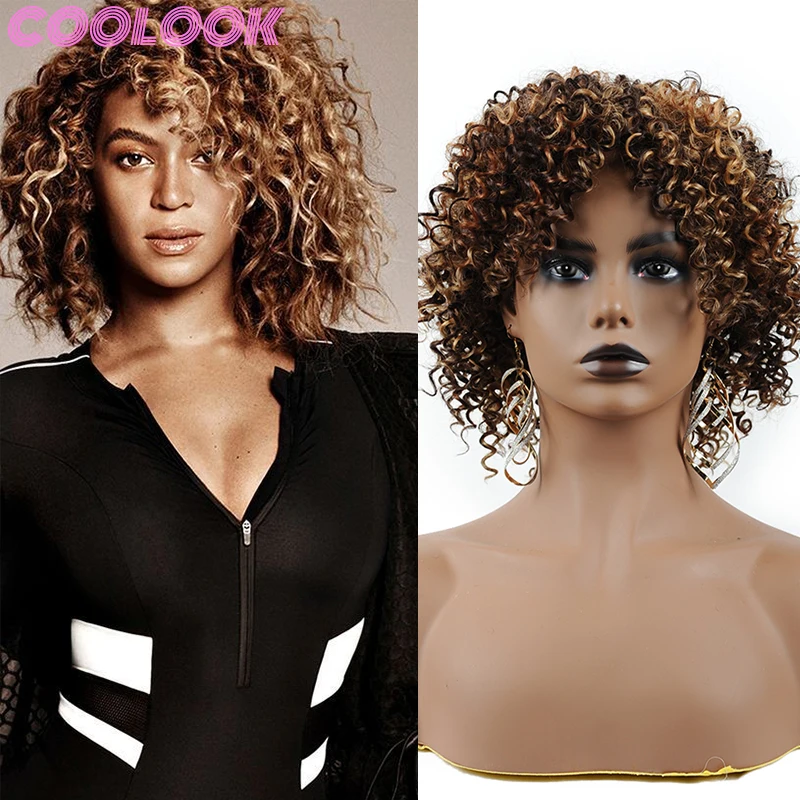 

8 Inch Short Afro Kinky Curly Wig Blonde Highlight Brown Deep Curly Bob Wigs for Women Synthetic Omber Curls Golden Wig Cosplays