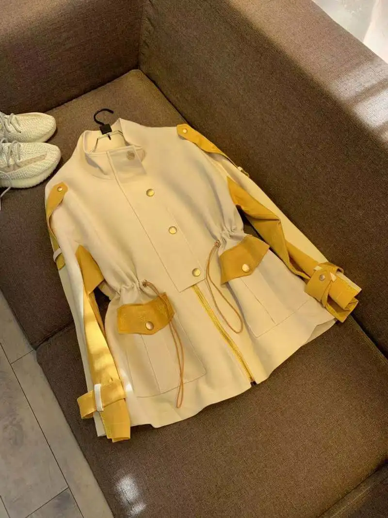 Fashion Casual Jacket Woman Joining Together Draw String Stand Collar Loose Coat Autumn | Женская одежда