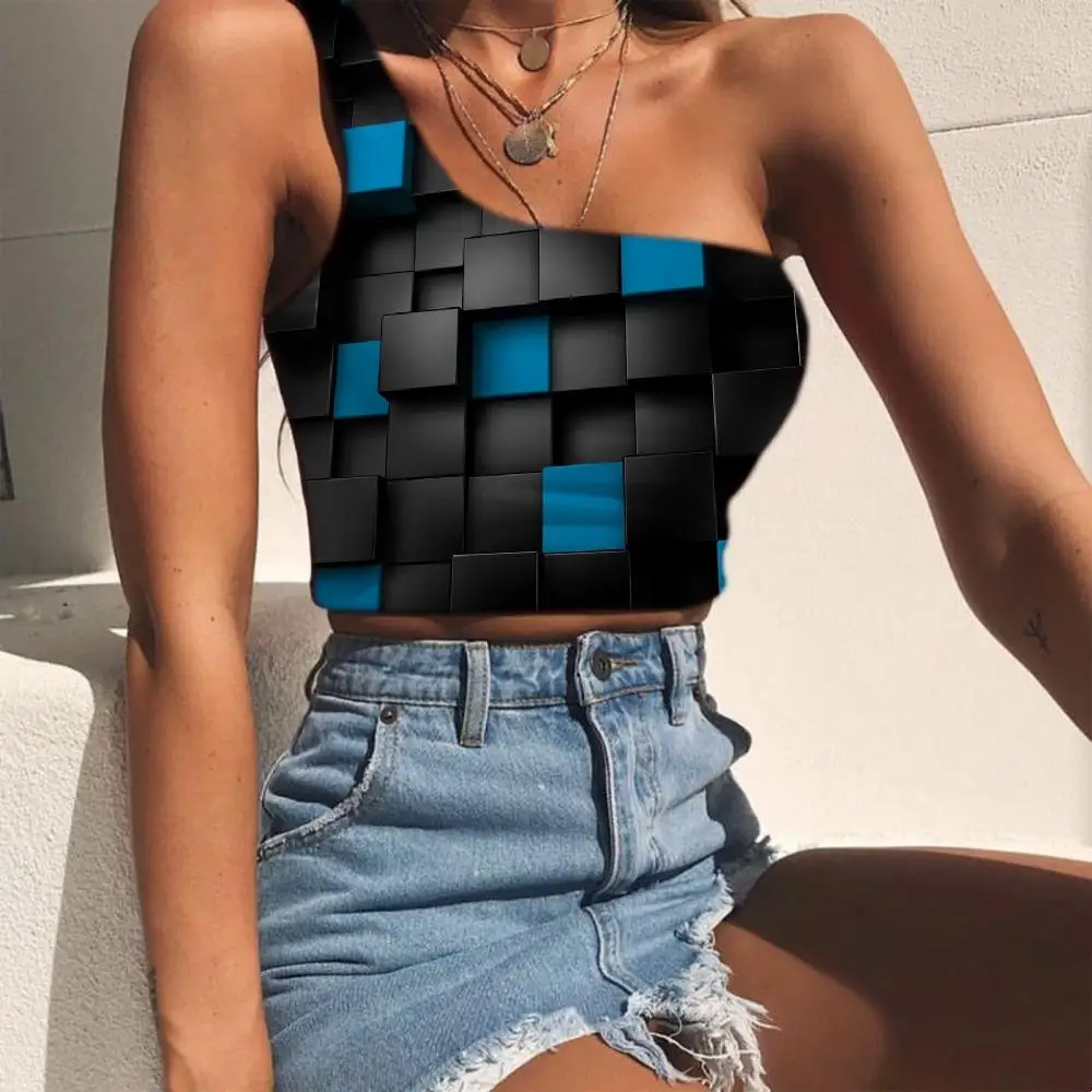 Геометрический жилет топы Женская психоделическая короткая рубашка на одно