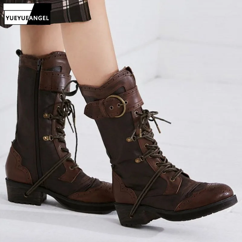 Винтажные ботинки броги в британском стиле Женские мотоциклетные из натуральной