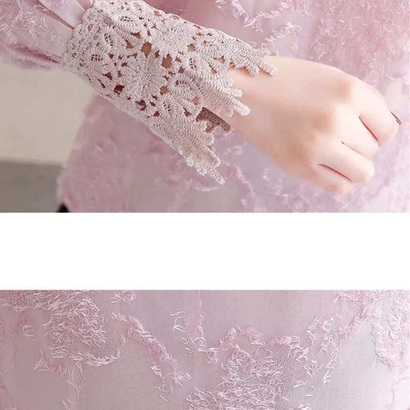 

New Fashion Autumn Women Tops and Blouses Long Sleeve Stand Collar Chiffon Lace Shirts Casual Office Ladies Clothing Blusas
