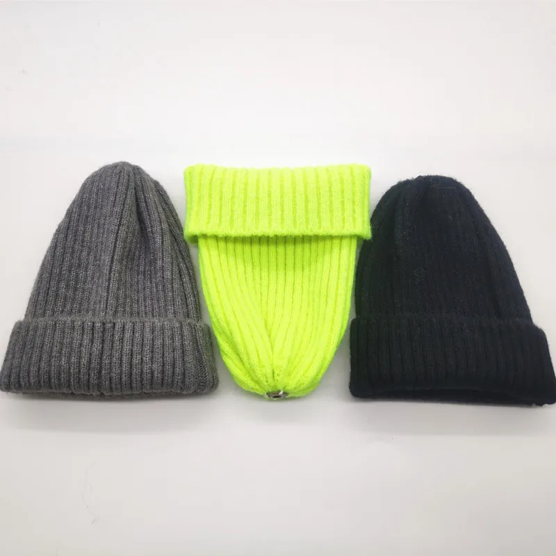 

Solid Unisex Winter Korea Women warm Knitted Hats Caps Concise Curled Blend Knitting Skullies Beanies Bone Gorras