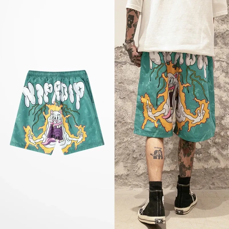 Pantalones cortos con estampado de grafiti para hombre, ropa de calle Harajuku, estilo Hip Hop, Anime, para playa, baile, Rock, Joggers, 2021