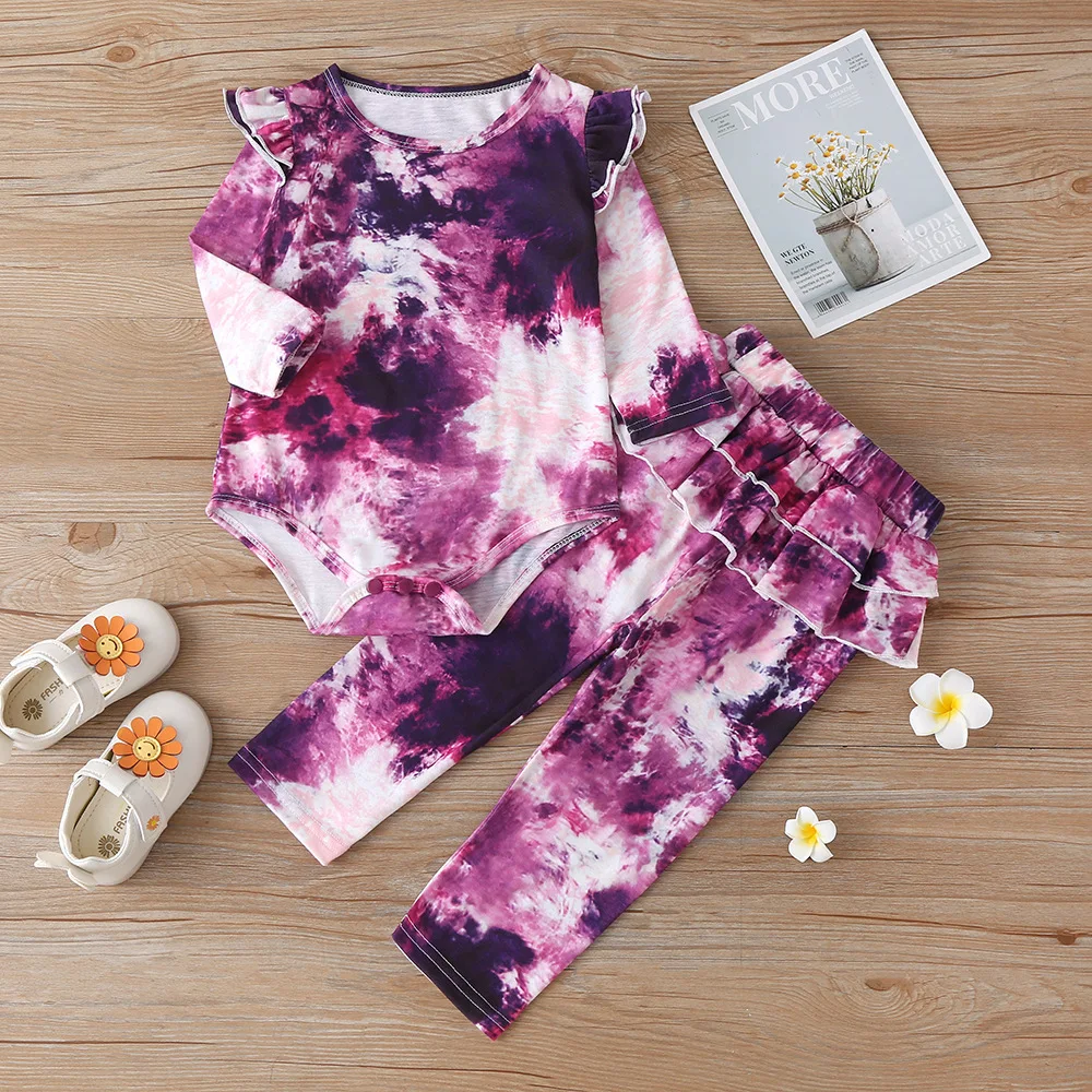 

Новое поступление осени 2021, повседневные Модные кружевные брюки с длинным рукавом и круглым вырезом, костюм для девочек 3-18 месяцев