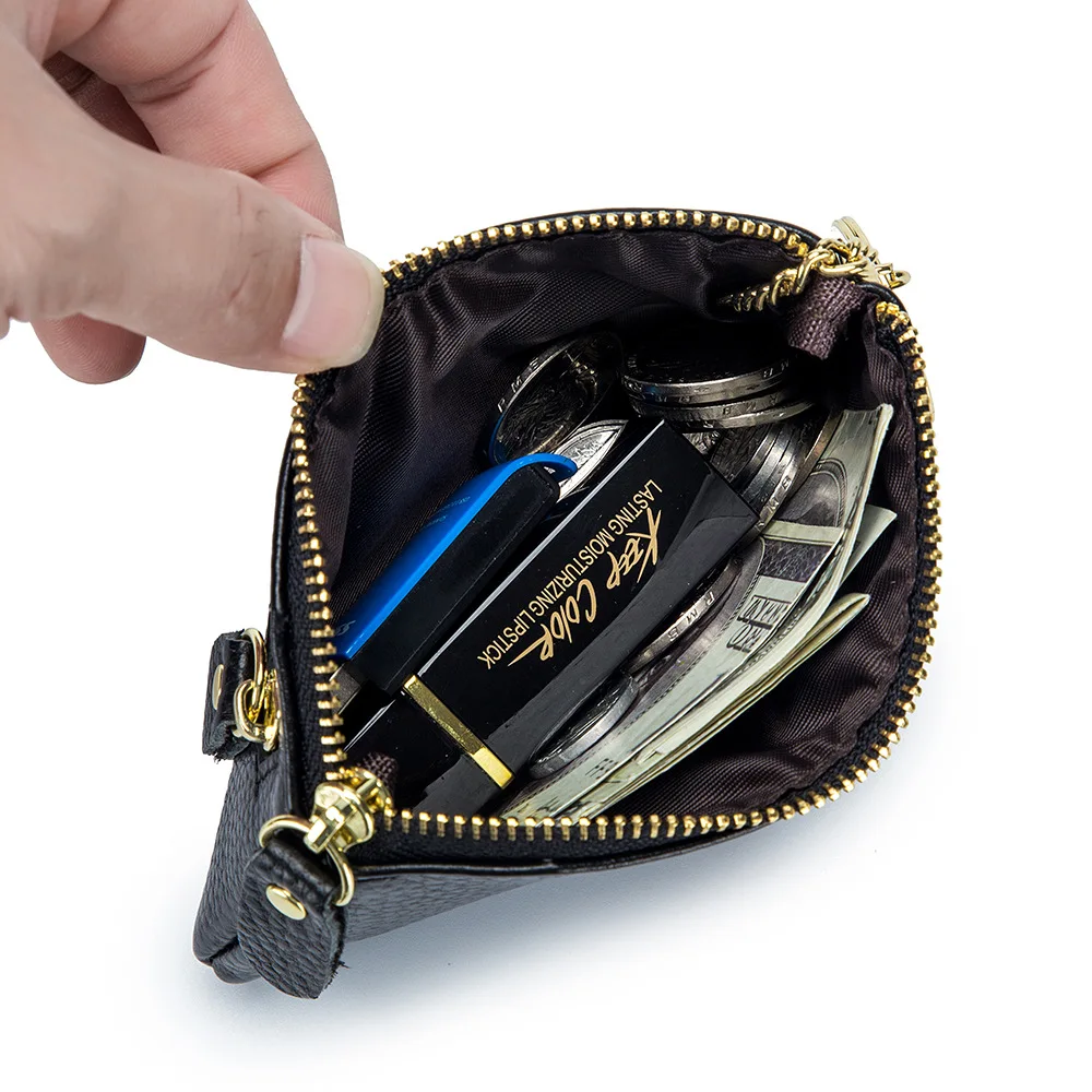 

First Layer Leather Short Card Wallet Purse Genuine Leather Handmade Ultrathin Key Chain Driving License Portable Mini Coin Bag