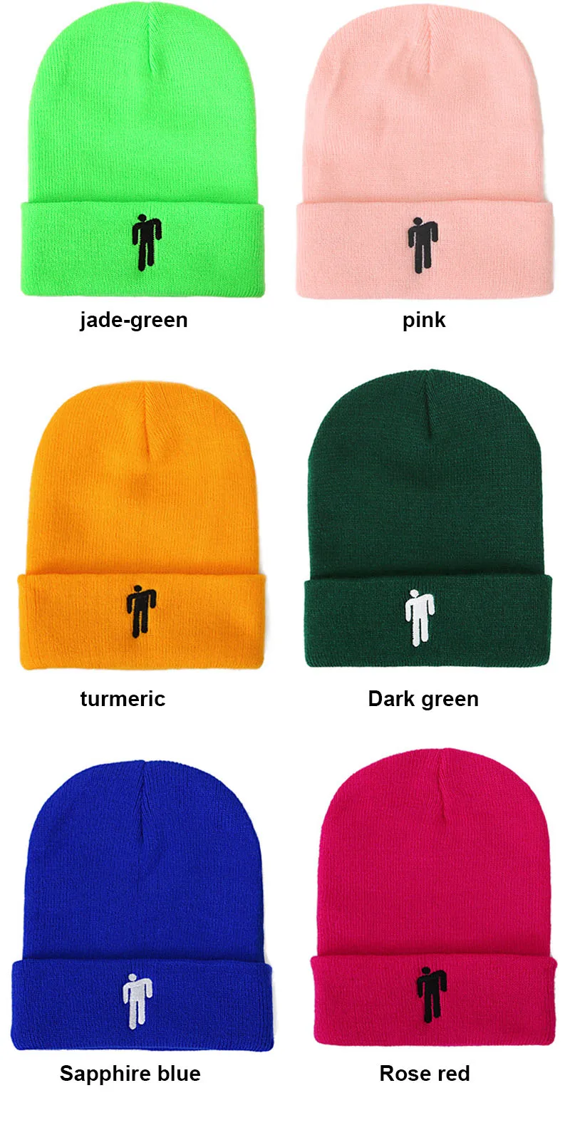 Зимняя однотонная вязаная шапка Billie Eilish Beanie, Повседневная Хип-хоп шляпы для мальчиков и девочек, шапка 19 цветная ткань, аксессуары, теплые шапки