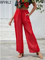 wyblz wide leg pants women pure lace up korean style loose leisure high waists female spring long daily trousers streetwear fall