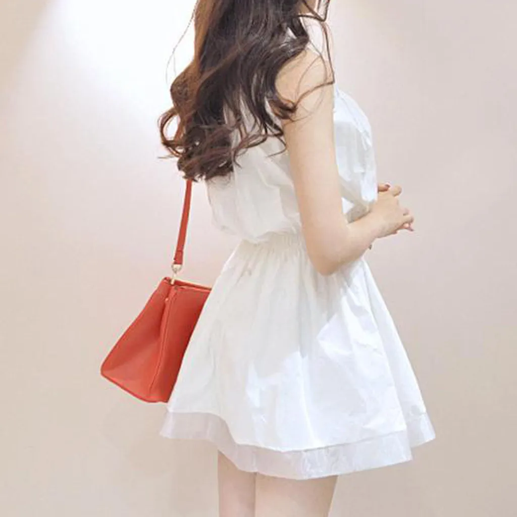 Модное женское платье повседневное белое с отложным воротником без рукавов