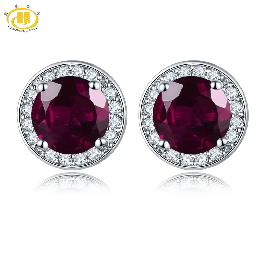 Rhodolite Garnet Hutang круглые серьги 2.16ct натуральный драгоценный камень родолит гранат Твердые 925 пробы серебряные ювелирные изделия для женщин подарок - Цвет камня: Rhodolite Garnet