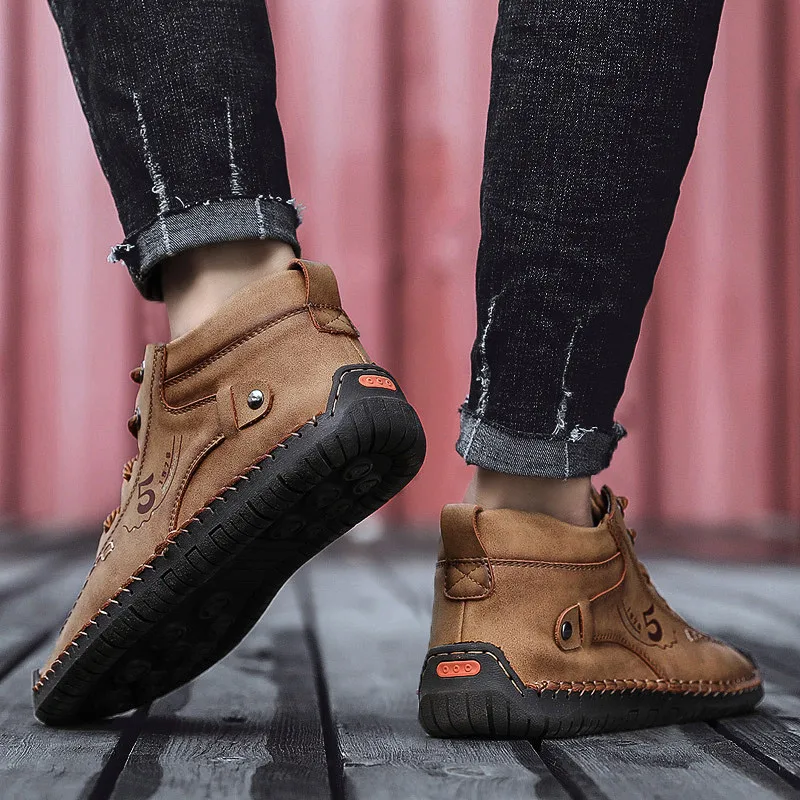 Мужские повседневные кожаные лоферы коричневые дышащие прогулочные туфли