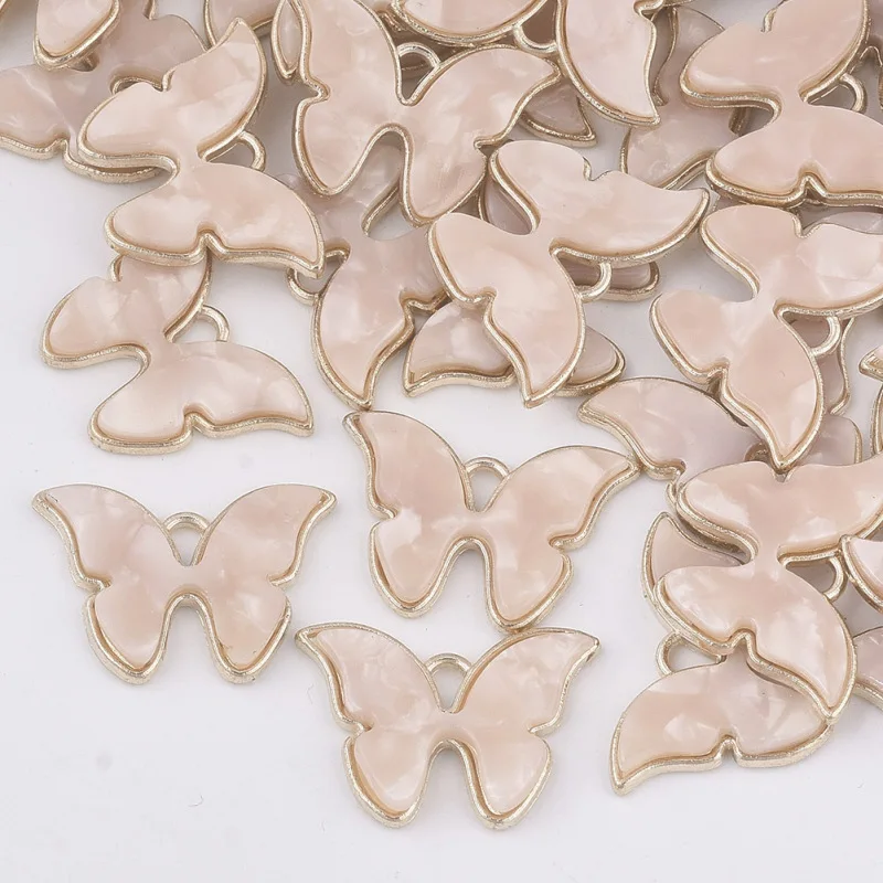 

100pcs Alloy Pendants with Resin Butterfly Light Gold Metal Color for Jewelry Making DIY Finding 15.5x22x3mm Hole: 1.8mm