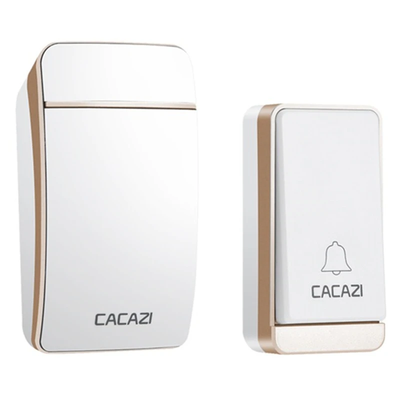 1 button 1 receiver CACAZI домашний водонепроницаемый беспроводной дверной звонок с автономным питанием светодиодный светильник без кнопки батареи беспроводное кольцо-колокольчик EU Plug 38 Chime 3 объема - Цвет: 1 button 1 receiver