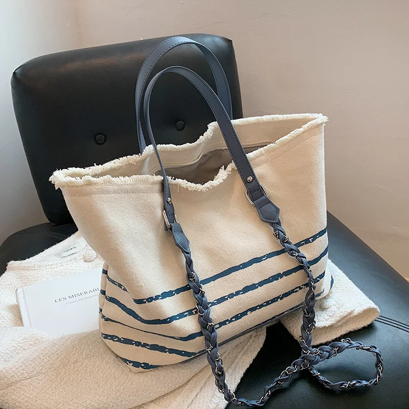

Роскошная дизайнерская полосатая вместительная большая сумка для женщин 2021 Модная брендовая сумка для покупок Холщовая Сумка для покупок ...