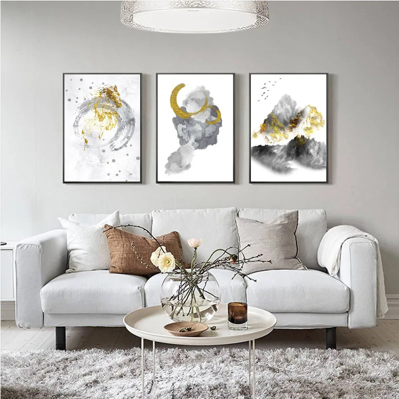 Плакаты с чернилами bstract настенные художественные картины на холсте золотой