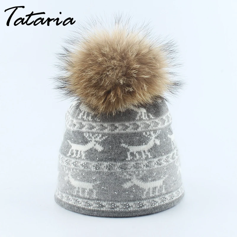Женские рождественские шапки Tataria зимние из натурального меха лисы и норки с