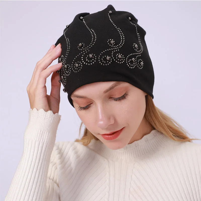 Хлопковые стразы мужские и женские шапочки весенние повседневные тонкие для