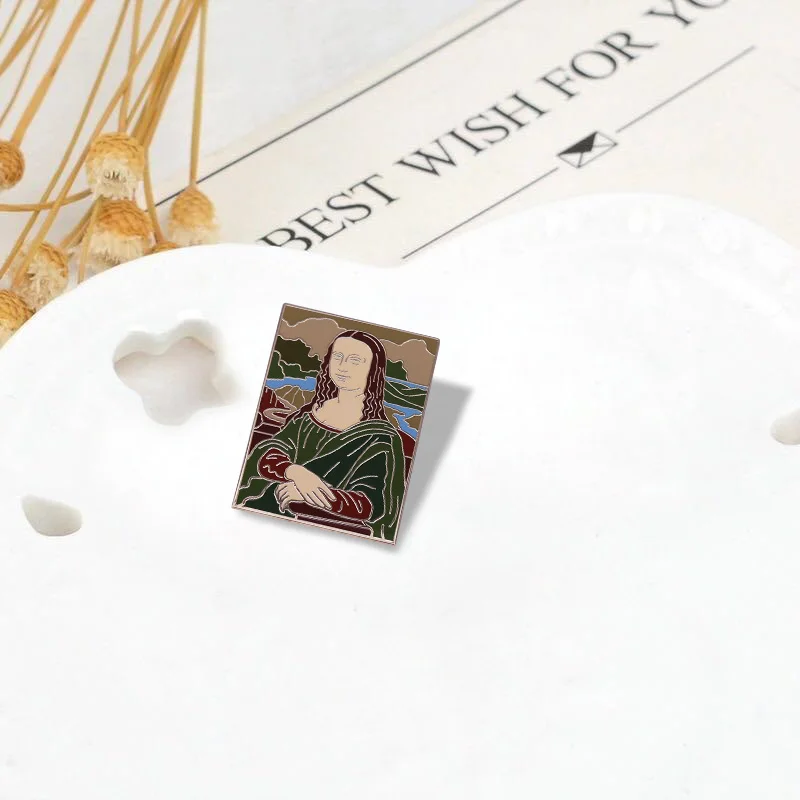 Брошь с изображением Моны Лизы эмалированная булавка большим рисунком