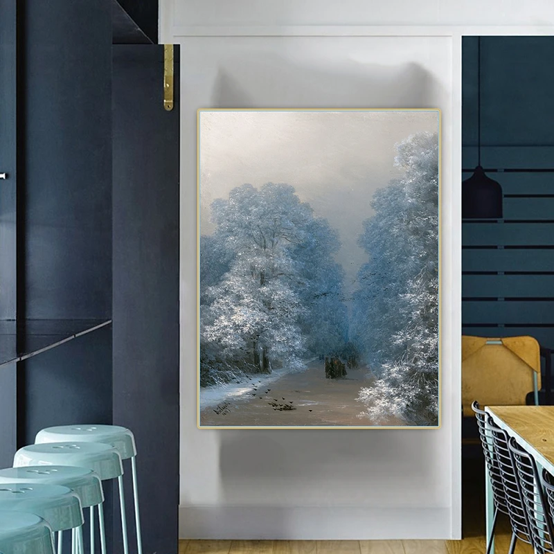 Зимний пейзаж Ивана Айвазовского. Холст, масляная живопись, постер, декоративная печать, картина для стены, декор для дома. Без рамки.