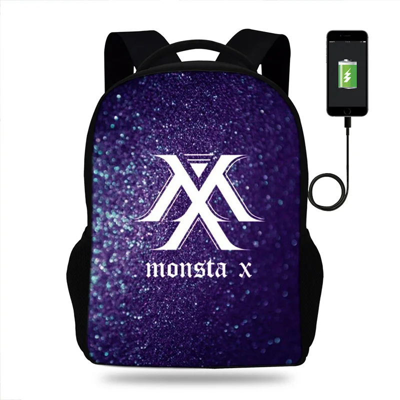 Модный женский рюкзак Monsta X с usb зарядкой рюкзаки для подростков школьные сумки