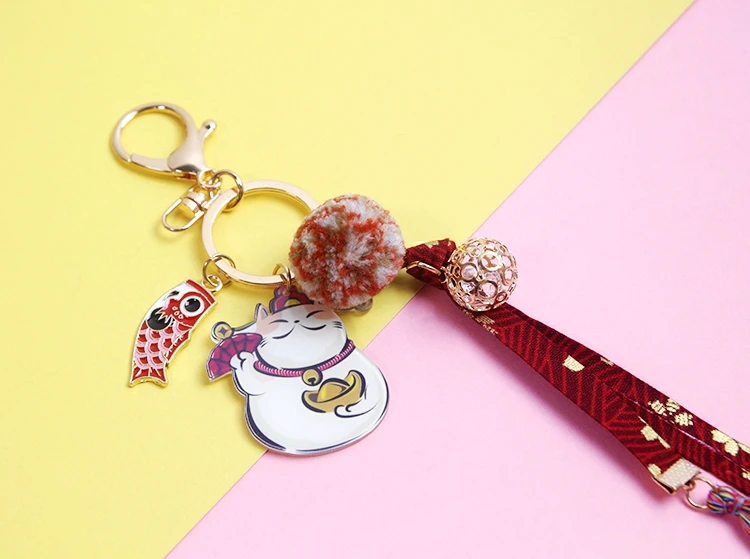 Tranditioal Lucky Cat манэки нэко \ жира Fortune кимоно для кошек брелок меховой шарик ключей