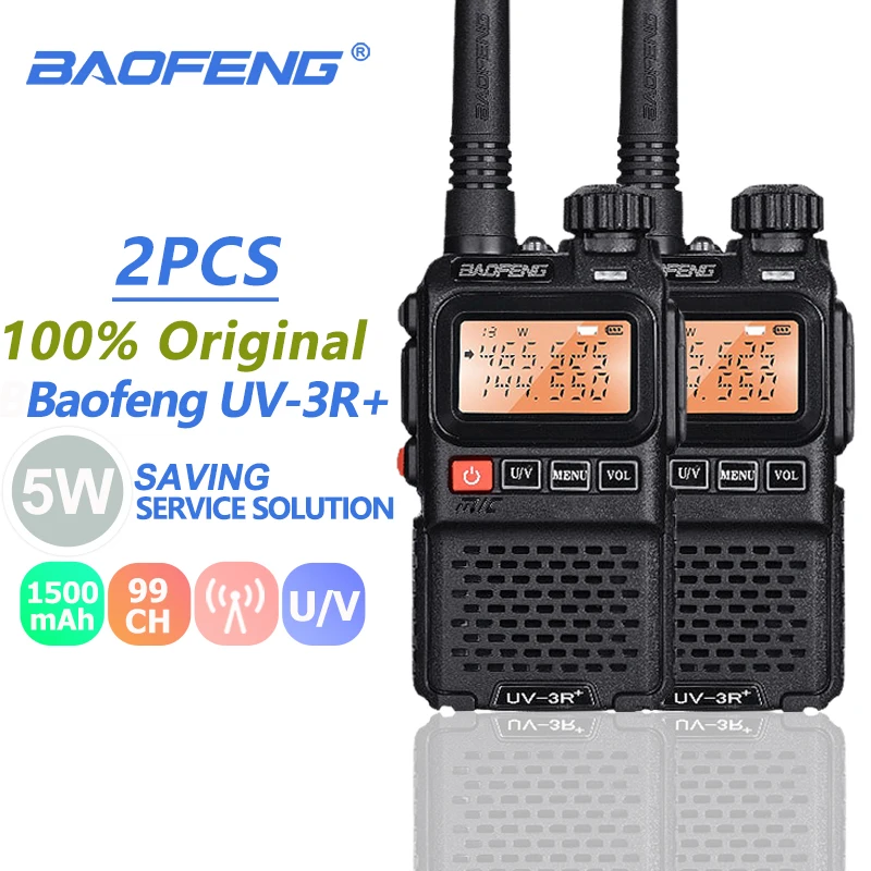 Портативная рация Baofeng UV-3R Plus, 3 Вт, UHF и VHF Mini UV 3R + UV3R, фонарик, FM-приемопередатчик, любительская радиостанция для автомобилей, 2 шт.