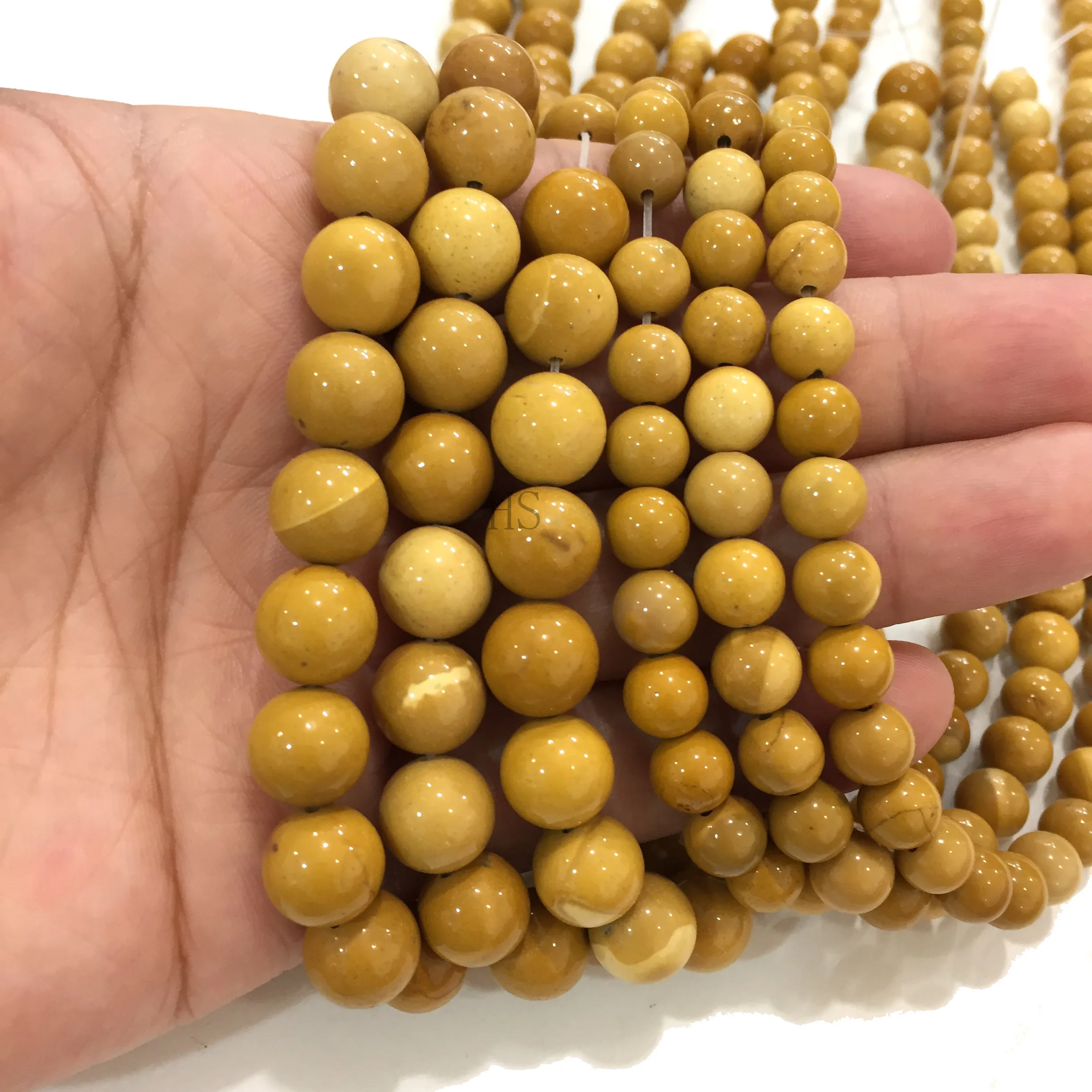 Natural Mookiate Smooth And Round Beads Yellow Loose Gemstone DIY Jewelry For Making Necklace Bracelet Earring | Украшения и
