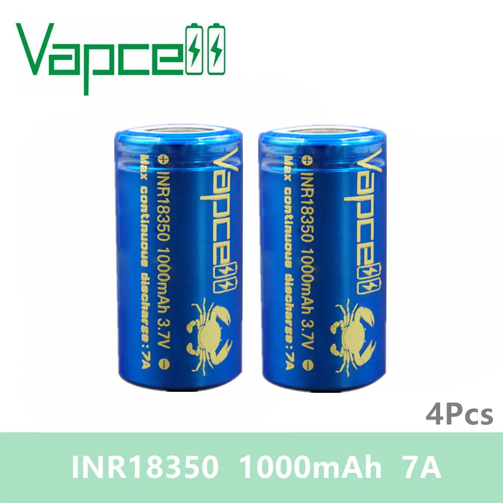Бесплатная доставка 4 шт Vapcell 18350 батарея 1000mah 7A литиевая 3 7 V аккумуляторная