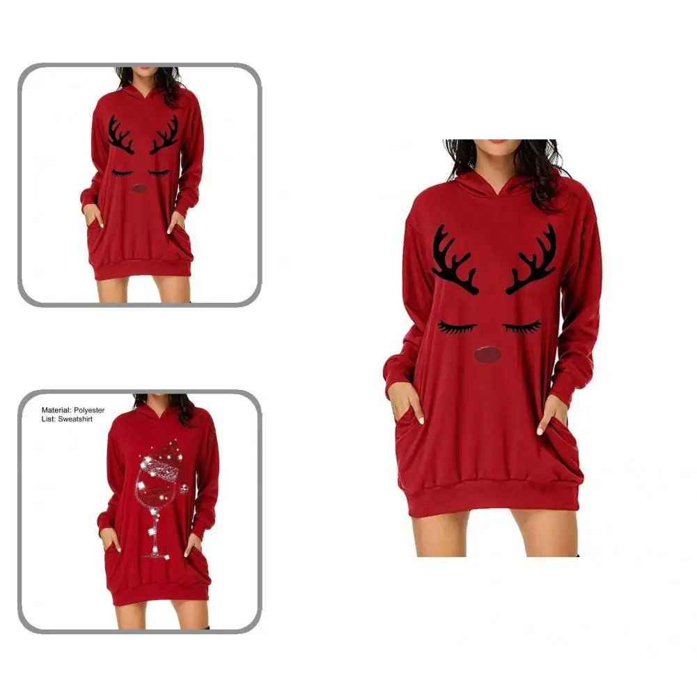 

Shrink Resistant Chic Antler Print Lady Pullover Sweatshirt Side Pockets Pullover Sweatshirt Strechy for Home