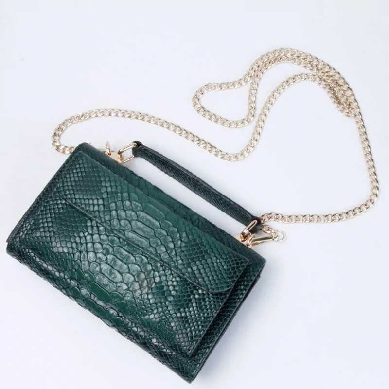 Женская сумка из змеиной кожи питона дизайнерская через плечо с цепочкой 2019|leather