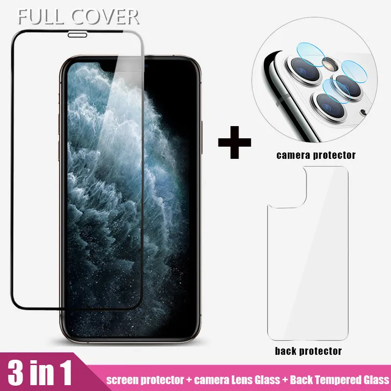 Закаленное стекло 3 в 1 для iPhone 11 /11 Pro Max защита объектива камеры полноэкранная
