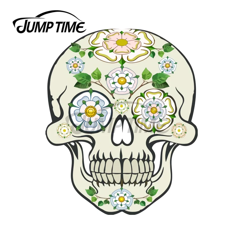 

JumpTime 13 x 10.2cm Yorkshire Rose Sugar Skull Car Stickers Bumper Surfboard Decal Windshield Motorcycle Bumper Decoration