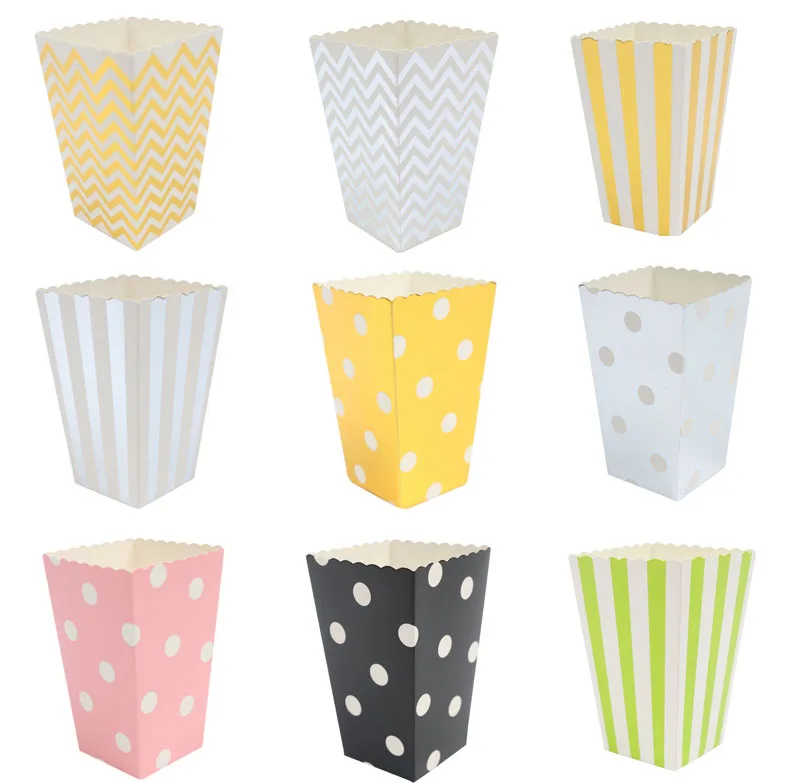 6 Pcs Gold Silver Dot Wave Striped Paper Popcorn Box Pop Corn Candy/ Sanck Favor Bag Xmas Wedding Kid Birthday Party Decoration | Дом и сад