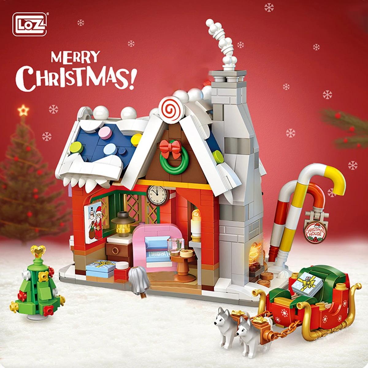 MOC LOZ Mini Christmas Santa Claus House Model Building Block With Snowman Dolls Architecture Bricks DIY Christmas Toy Kid Gifts images - 4