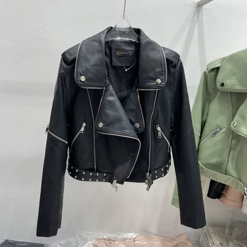 

ZQLZ Faux Leather Jacket Women 2021 Biker Streetwear Motorcycle Black Green Short Overcoat Slim Pu Autumn Basic Coat Female